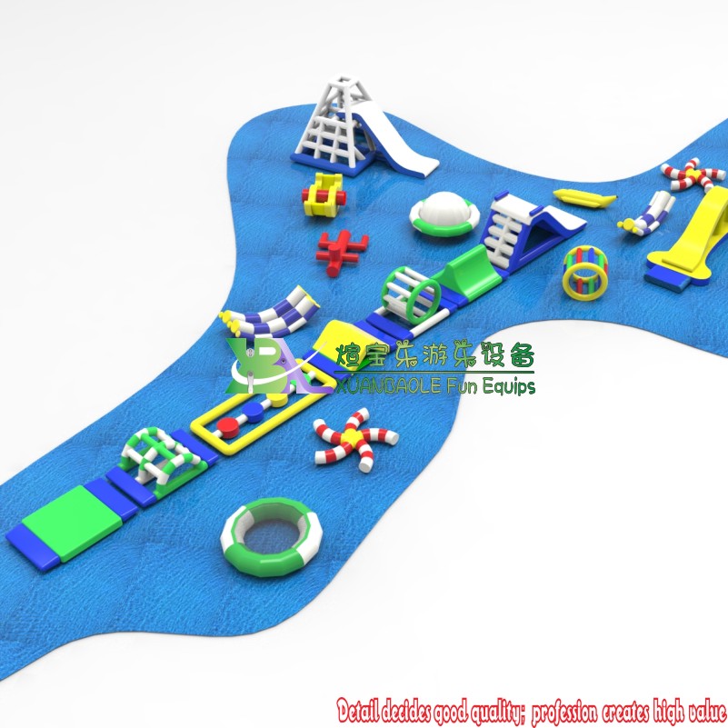 Parque acuático inflable comercial para adultos y niños con juegos de saltos acuáticos flotantes en el mar 4