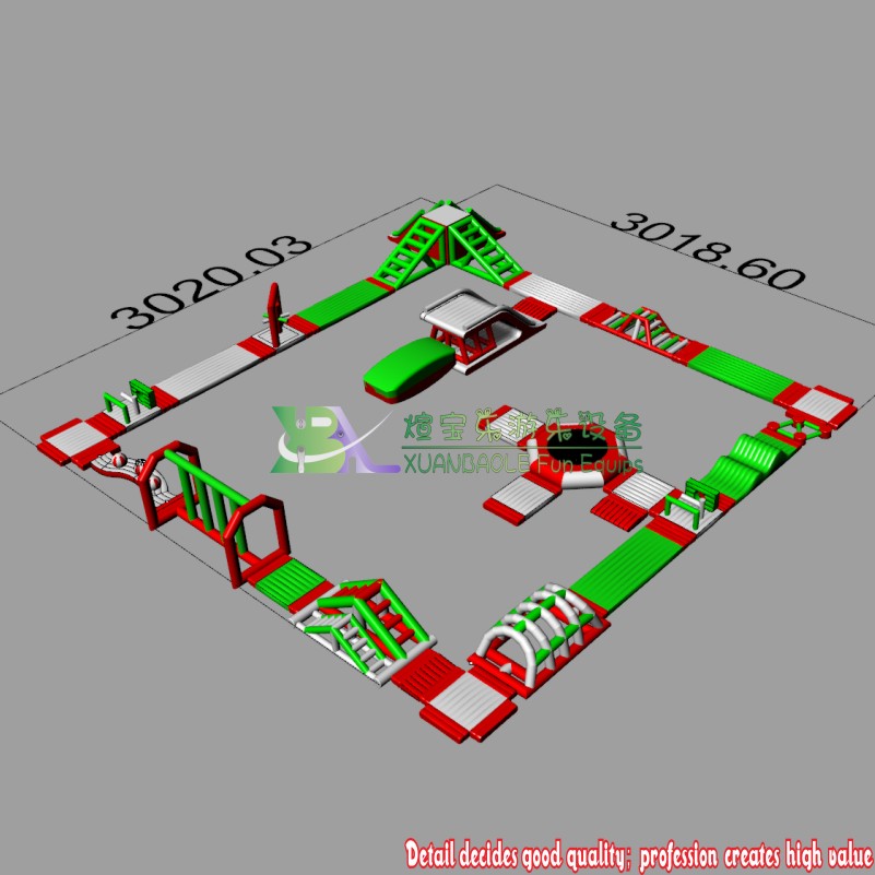 Fabricante de parque acuático inflable flotante con pista de obstáculos de color rojo y verde 7