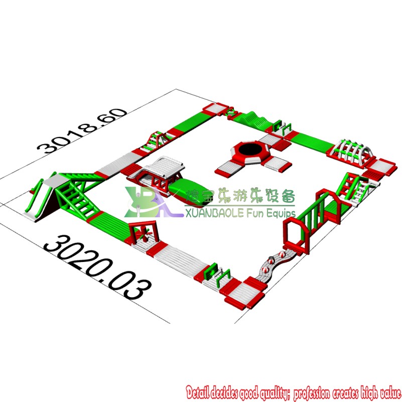 Fabricante de parque acuático inflable flotante con pista de obstáculos de color rojo y verde 1