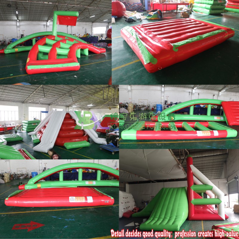 Fabricante de parque acuático inflable flotante con pista de obstáculos de color rojo y verde 3