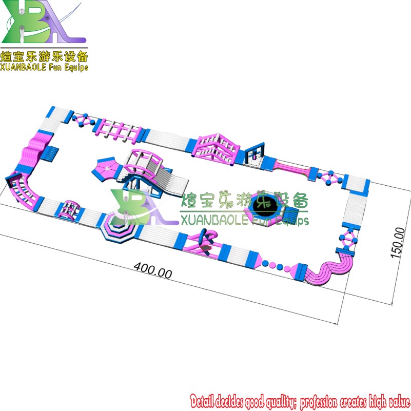 Inflable gigante rosa y blanco para adultos, parque acuático flotante, deportes acuáticos, aventura 7