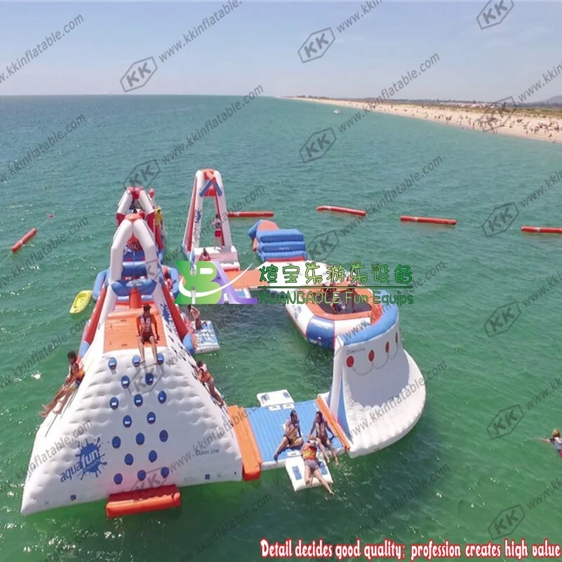 Island Giant Inflatable Water Park Inflatable Floating Slides with Trampoline 1