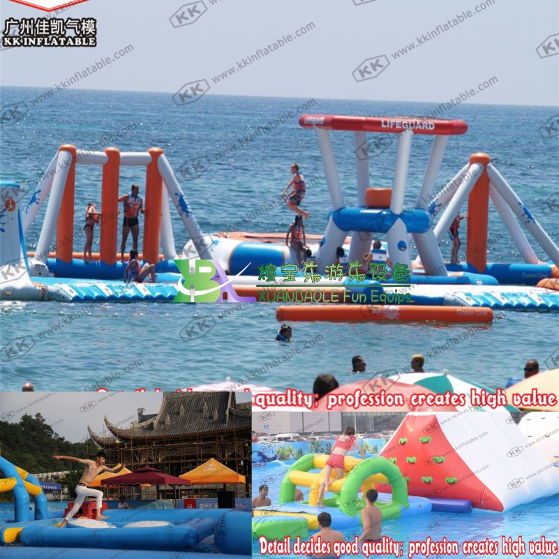 Island Giant Inflatable Water Park Inflatable Floating Slides with Trampoline 3