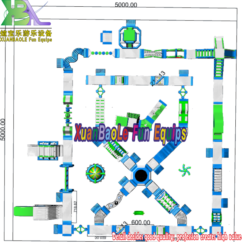 Eco - Friendly 50x50m Park aquatique flottant gonflable / parc aqua gonflable pour la mer 7
