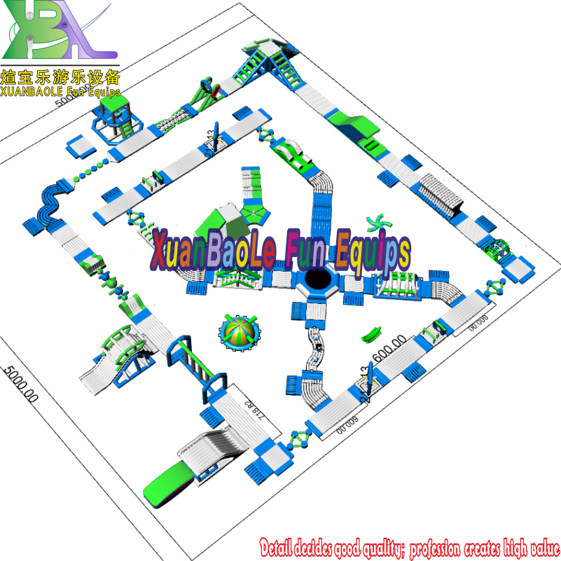 Eco - Friendly 50x50m Park aquatique flottant gonflable / parc aqua gonflable pour la mer 5