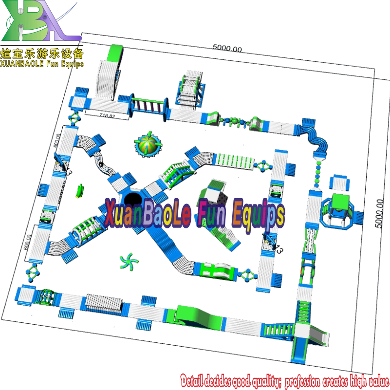 Eco - Friendly 50x50M Inflatable Floating Water Park / Inflatable Aqua Park For Sea 1