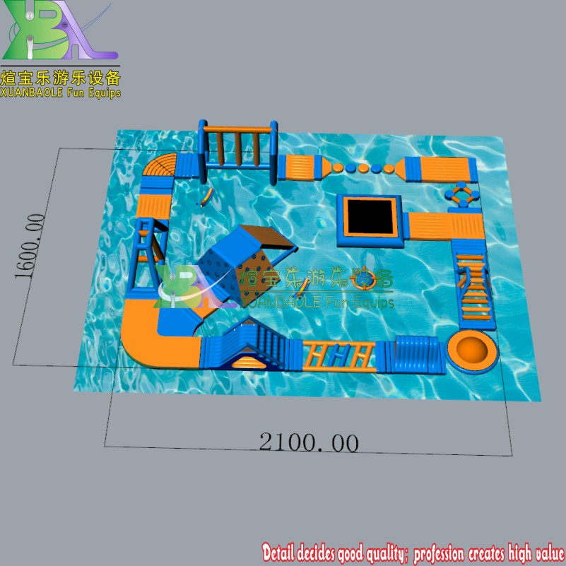 Gimnasio Aqua flotante inflable de los deportes acuáticos con zonas de escalada y salto en los lagos del interior 6