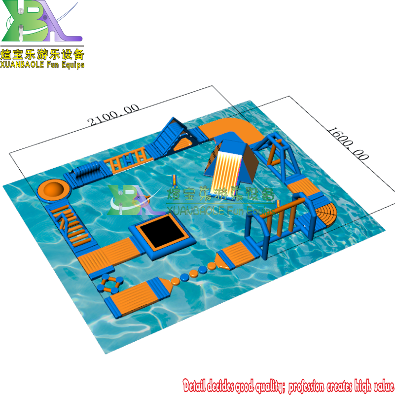 Gimnasio Aqua flotante inflable de los deportes acuáticos con zonas de escalada y salto en los lagos del interior 4