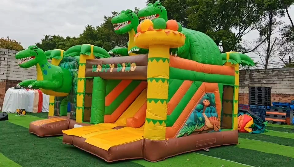 Multiplay Double Slide Dino Bouncy Castle, 3D Realistic Dinos Jungle Jumping Bouncer Combo 1