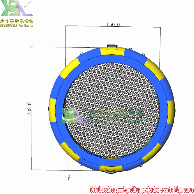 Blue - Yellow Inflatable Water Trampoline - Round Pool Bounce Platform 1
