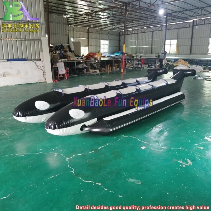 10 Person PVC Shark Inflatable Beach Water Skiing Dual Banana Boat Towable Tube 1