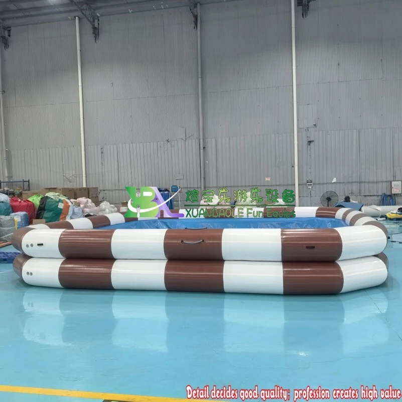 Brown White Striped Double-deck Inflatable Pool, Commercial Grade Water Fun Equipment 1