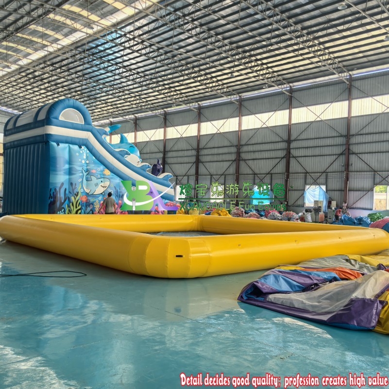 Piscina inflable rectangular amarilla para eventos en el patio trasero 5