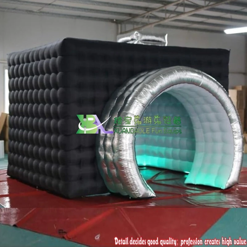 Black Inflatable Photo Booth Enclosure with Silver Arch & LED Lights for Events 1