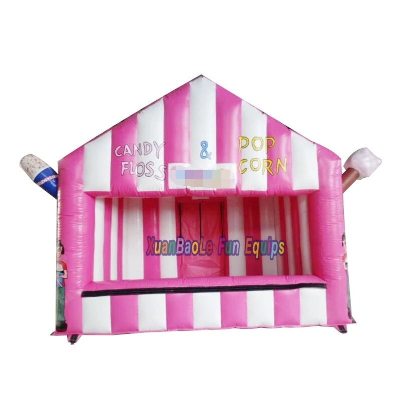 Pink & White Striped Inflatable Candy Floss & Popcorn Vending Tent Booth 1