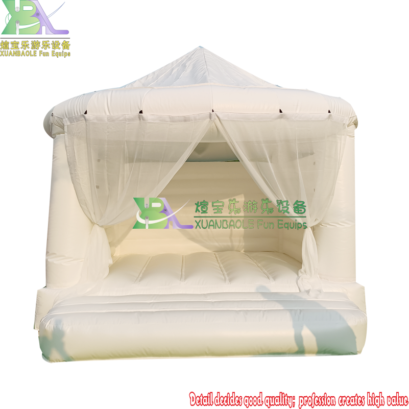 Elegant White & Gold Inflatable Bouncy Castle with Curtains Wedding Events & Kids' Parties 6