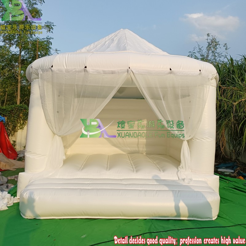 Elegant White & Gold Inflatable Bouncy Castle with Curtains Wedding Events & Kids' Parties 5