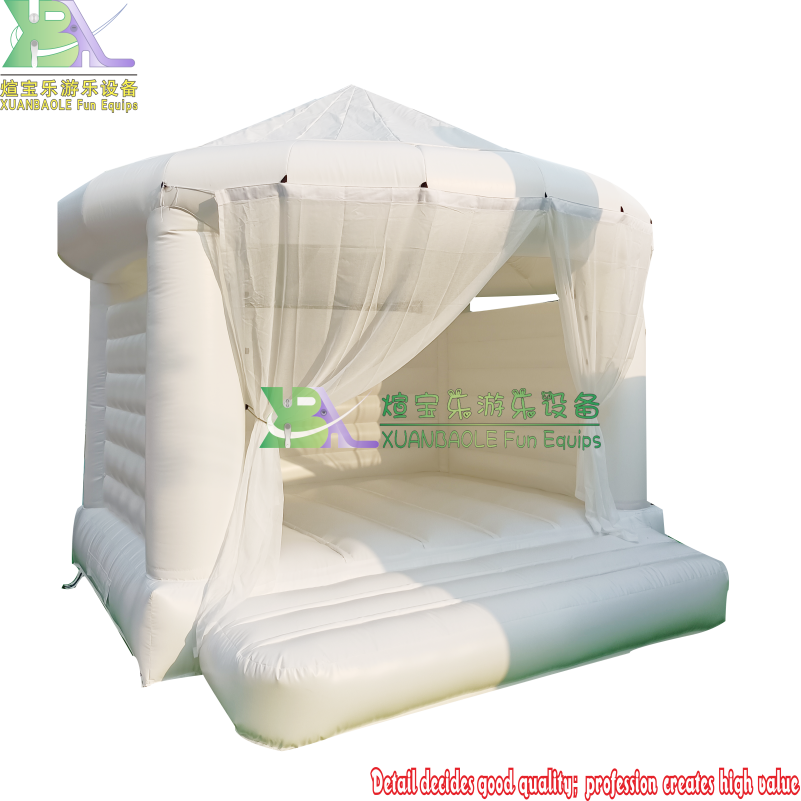 Elegant White & Gold Inflatable Bouncy Castle with Curtains Wedding Events & Kids' Parties 8