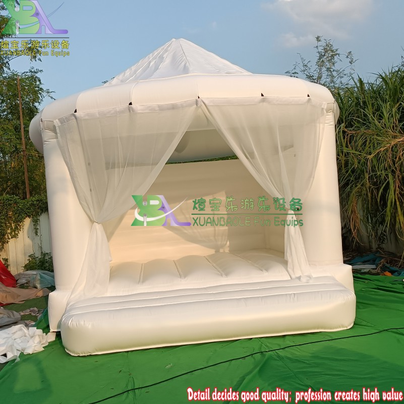 Elegant White & Gold Inflatable Bouncy Castle with Curtains Wedding Events & Kids' Parties 7