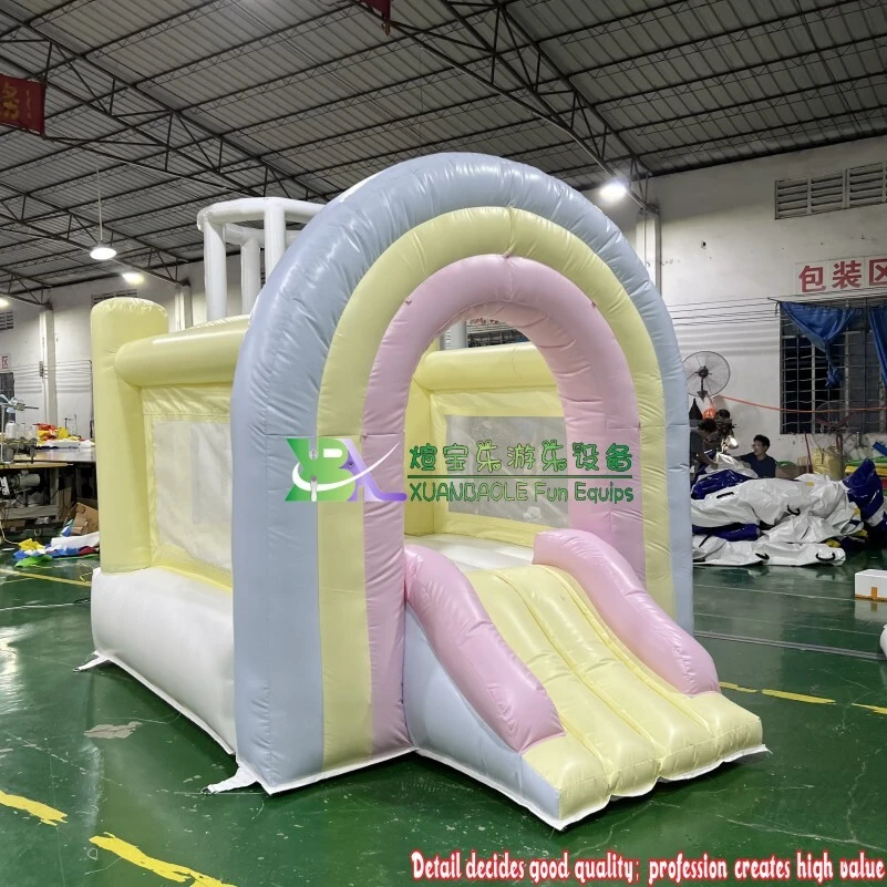 Rainbow pastel bounce house inflatable bouncer with Slide wedding party bouncy castle 1