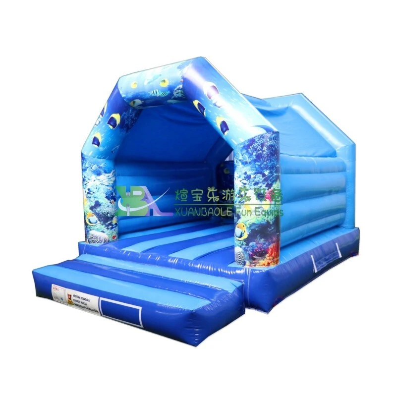 Ocean Theme Inflatable Bouncer - Kids Indoor/Outdoor Inflatable Moonwalk Jumping 1