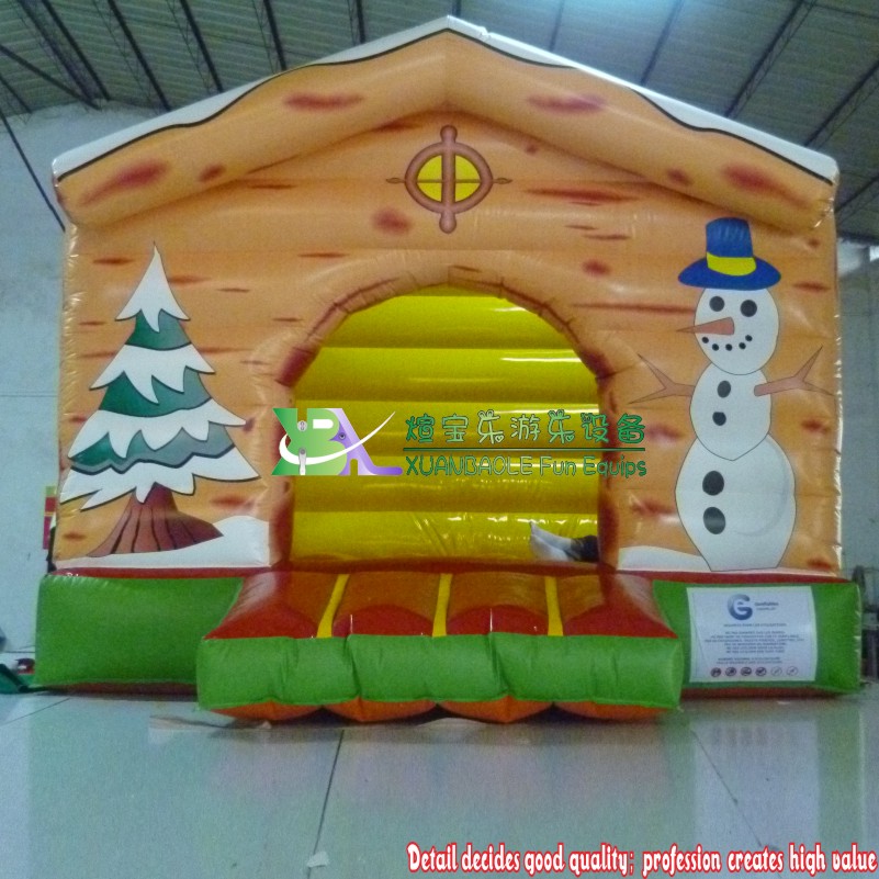 Christmas Snowman Patterned Inflatable Bounce House Castle with Entry Steps 2