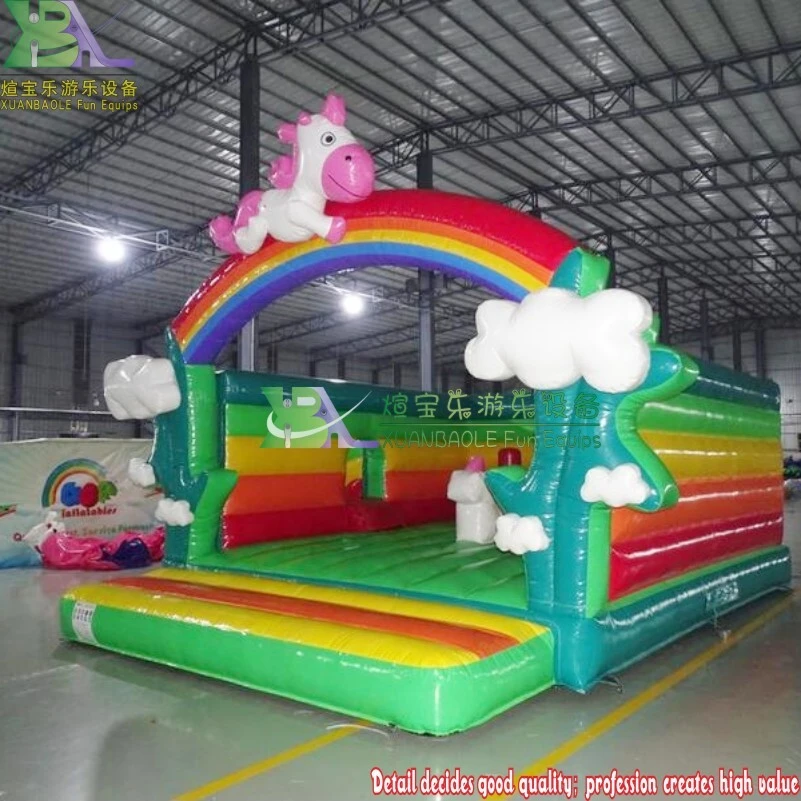 Colorful Cloud Arch Inflatable Bounce Castle with Unicorn Outdoor Play Castle 1