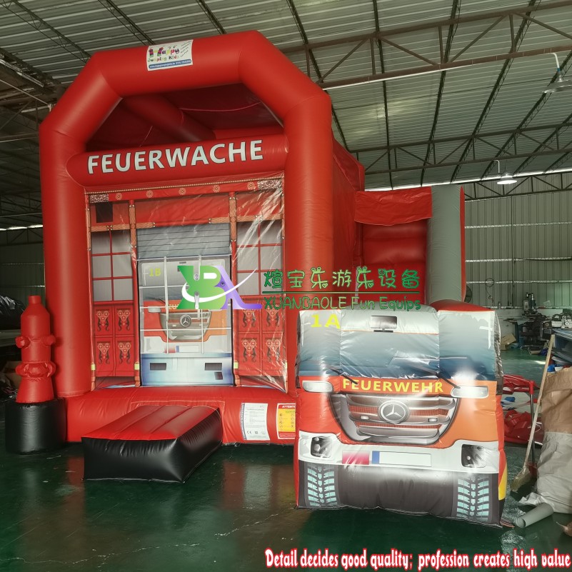 German-Style Fire Station & Fire Truck Inflatable Combo Durable Bouncy House with Dry Slide 10