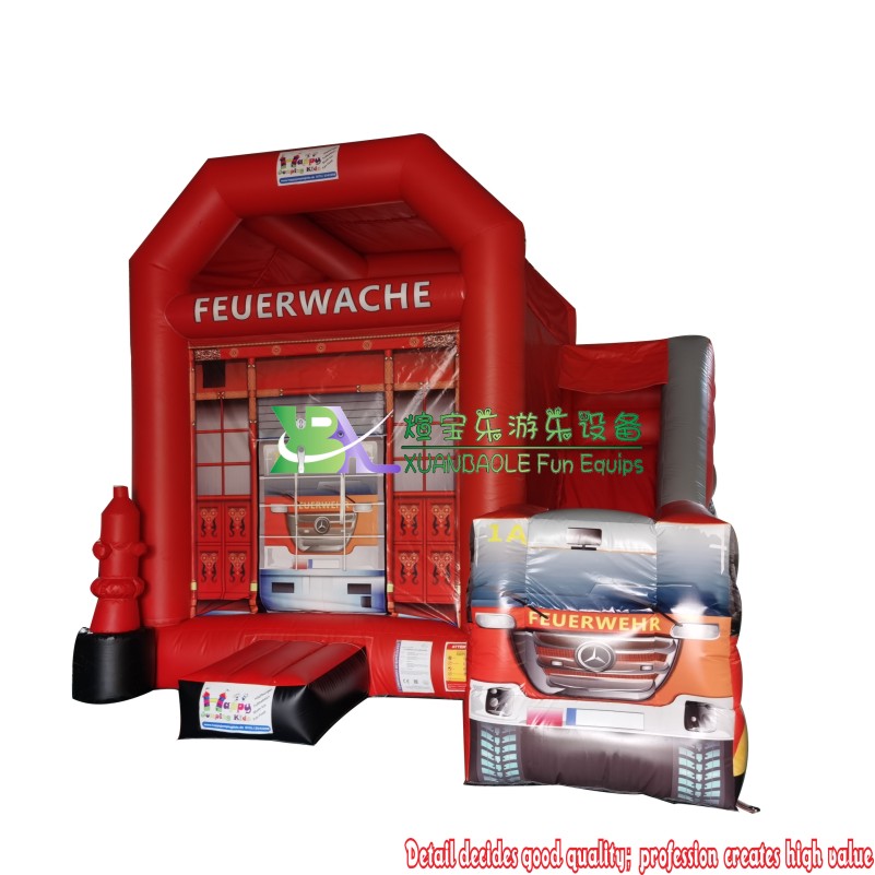 German-Style Fire Station & Fire Truck Inflatable Combo Durable Bouncy House with Dry Slide 9