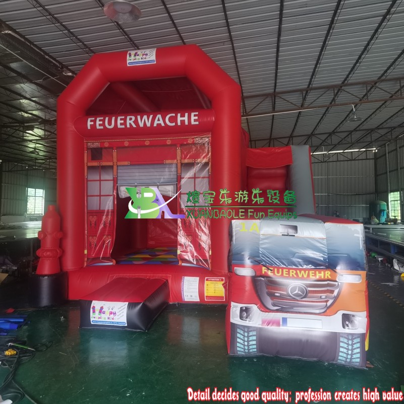 German-Style Fire Station & Fire Truck Inflatable Combo Durable Bouncy House with Dry Slide 6