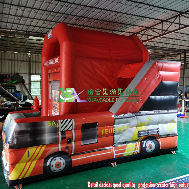German-Style Fire Station & Fire Truck Inflatable Combo Durable Bouncy House with Dry Slide 4