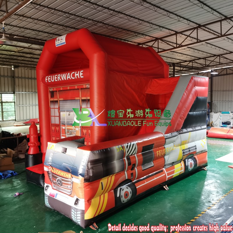 German-Style Fire Station & Fire Truck Inflatable Combo Durable Bouncy House with Dry Slide 11