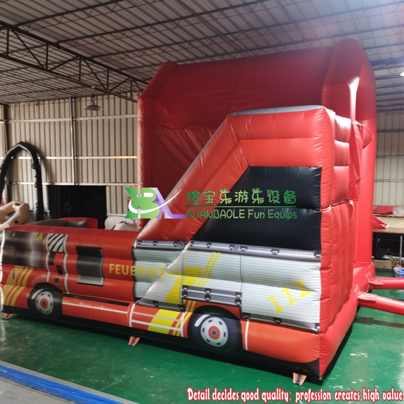 German-Style Fire Station & Fire Truck Inflatable Combo Durable Bouncy House with Dry Slide 3