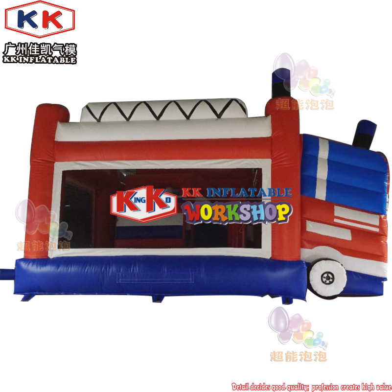 Camión de bomberos inflable duradero con impresión completa, casa de rebote y tobogán 3