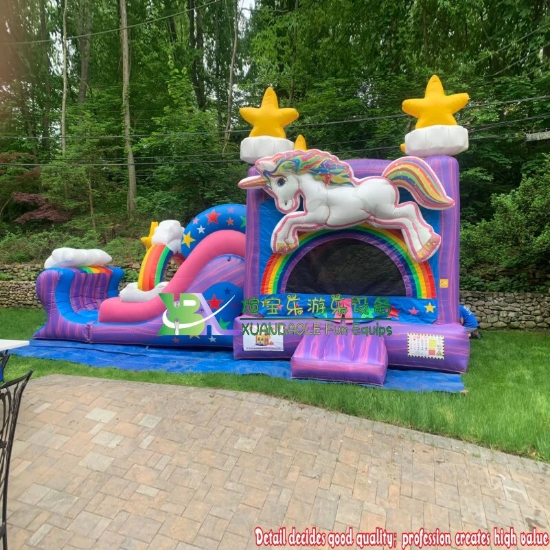 Castillo inflable de unicornio arcoíris para exteriores: combinación de nube 3D y estrella 1