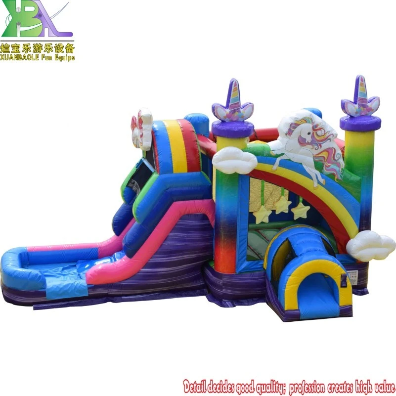 Combo inflable Unicorn Rainbow para exteriores e interiores: castillo inflable y tobogán para fiestas y eventos 1