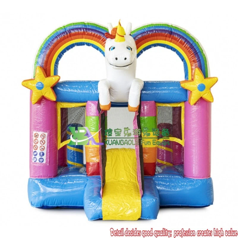 Castillo inflable con unicornio y arcoíris: castillo infantil con tobogán para fiestas. 1