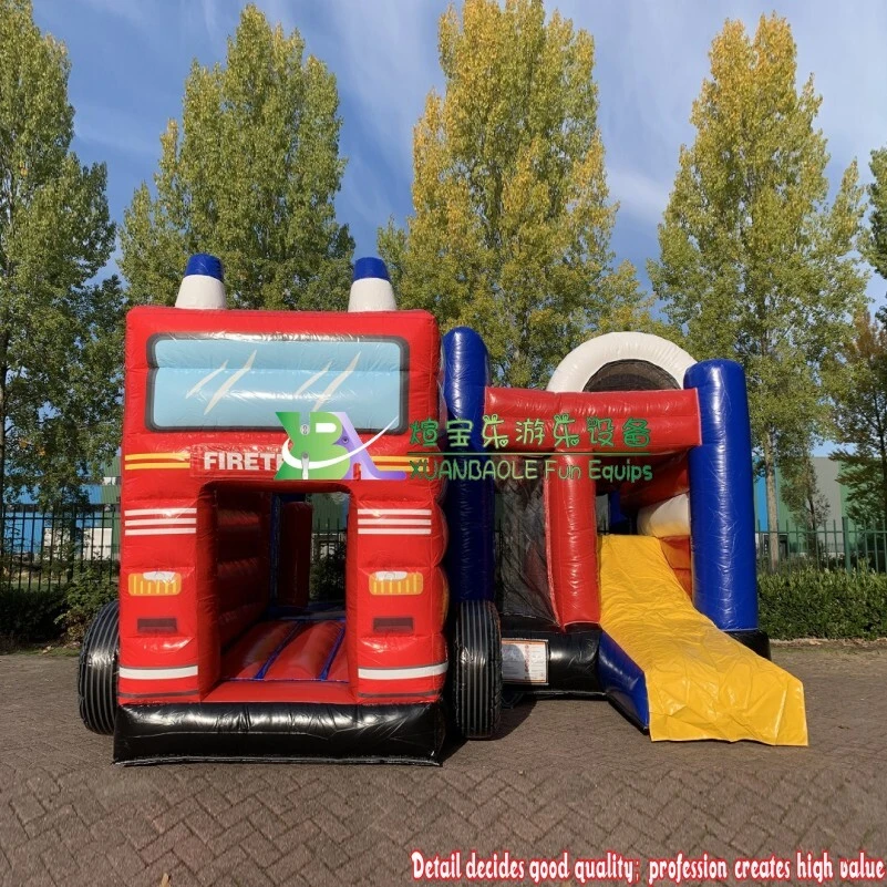 Castillo inflable con tobogán y camión de bomberos - Castillo inflable para exteriores e interiores 1