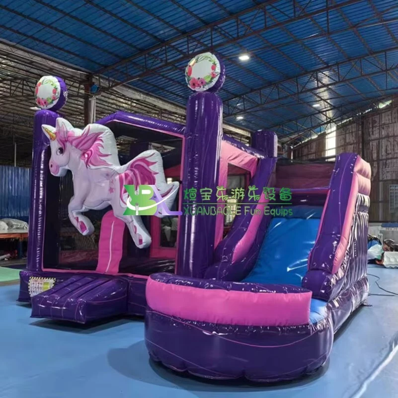Purple Marble Unicorn 4-in-1 Inflatable Combo – Wet/Dry Bounce Castle with Slide and Pool 1