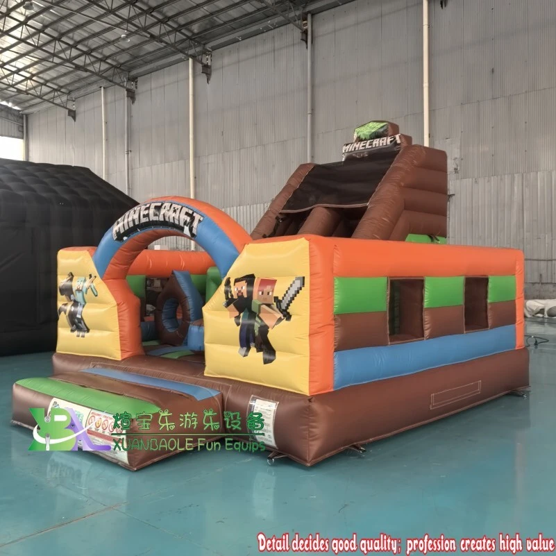 Minecraft Inflatable Dry Slide Combo with Bounce for Backyard & Party Rentals 1