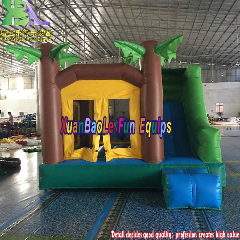 Indoor/Outdoor Tropical Inflatable Combo – Palm Tree Themed Bounce House with Dry Slide & Jumping Area 1