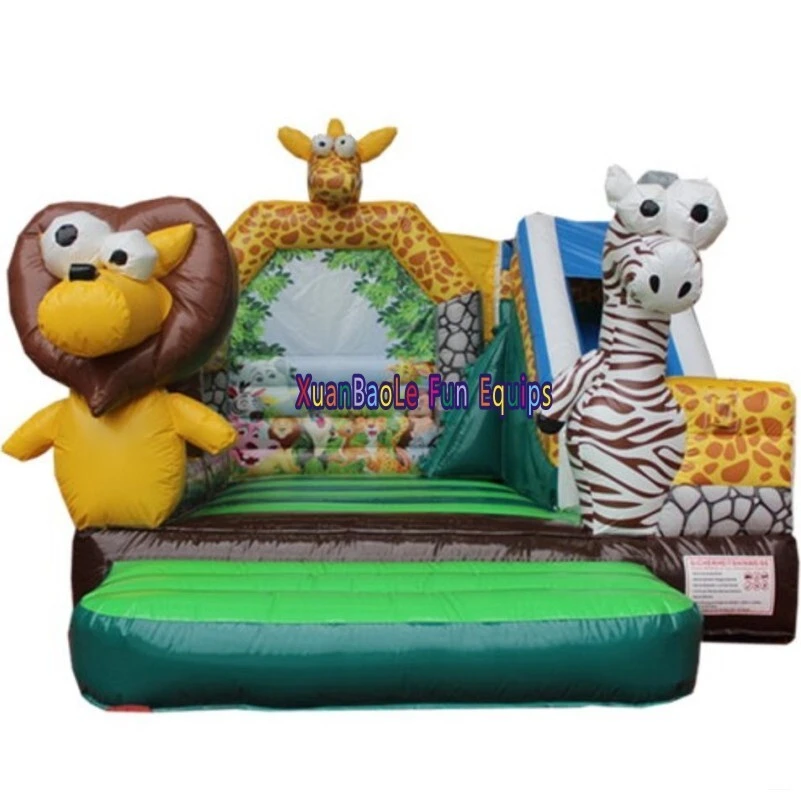 Animal Friends Inflatable Bouncy Castle with Slide for Toddler Jungle Themed Parties 1