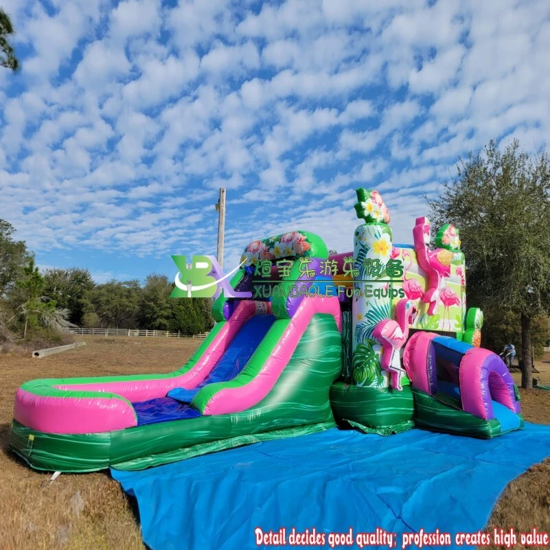 Château gonflable et toboggan Flamingo de qualité commerciale, un indispensable pour l'été dans votre jardin ! 1