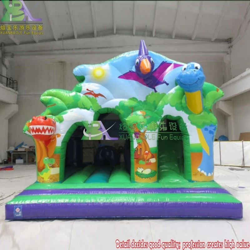 Château gonflable sur le thème des dinosaures avec tunnel et personnages de dinosaures 1