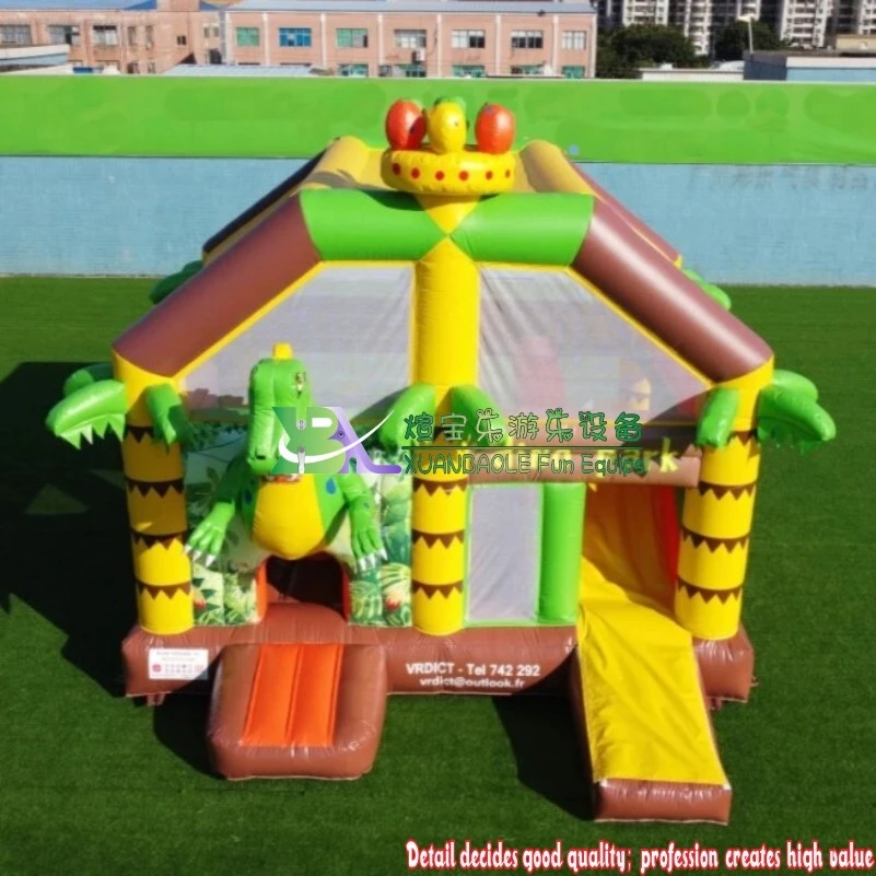Castillo inflable Dino Land con tobogán: castillo inflable con temática jurásica y dosel 1