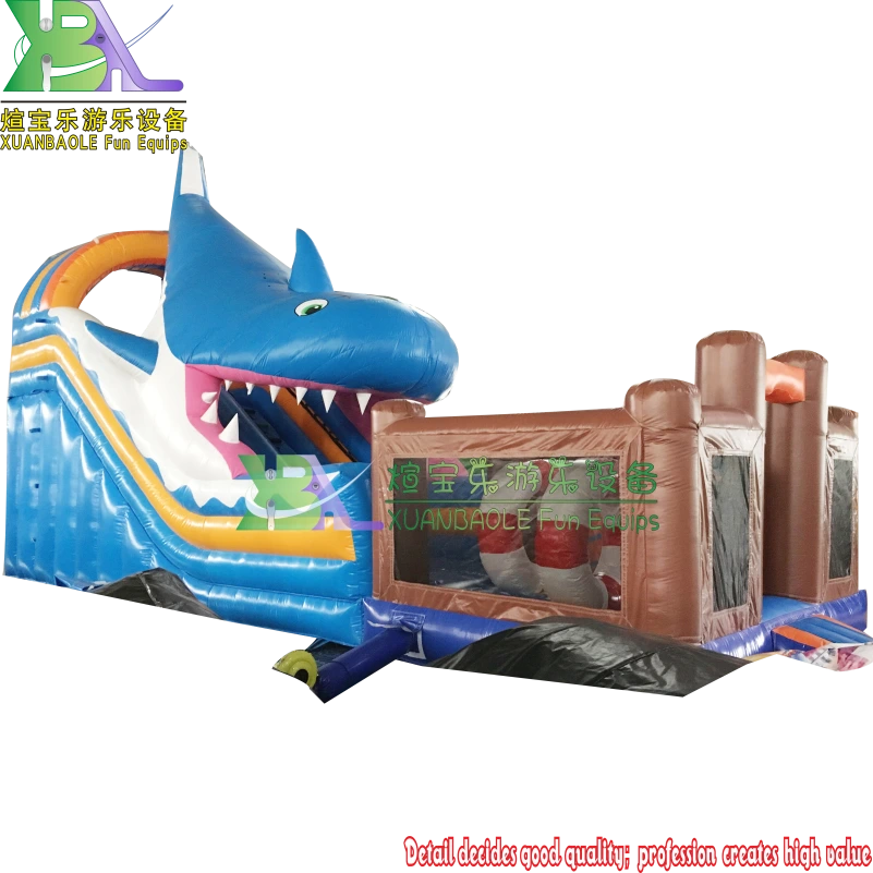 Château gonflable géant requin 3D de qualité commerciale – structure de saut multi-jeux avec toboggan 1