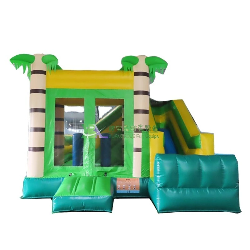 Casa inflable de palmera tropical con tobogán seco 1