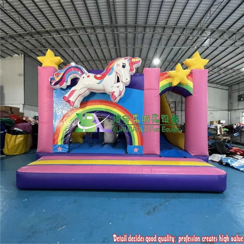 2026 New Arrivals Outdoor/Indoor 3D Unicorn Inflatable Bounce House with Rainbow Slide 1