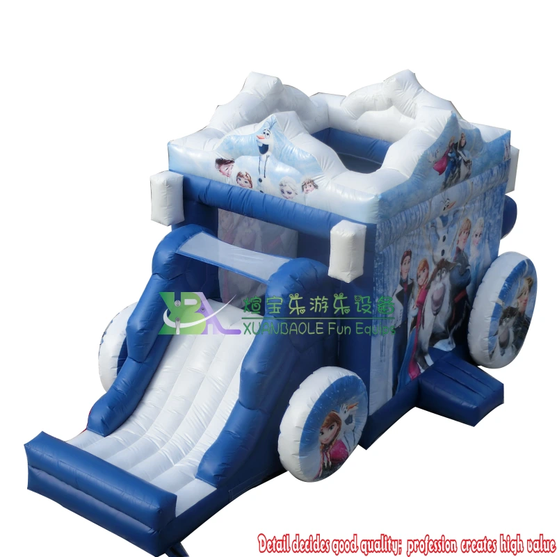 Château gonflable de rebond de princesse Sofia, combinaison de toboggan de rebond de lune sautante bleu rouge avec toit ouvrant 1