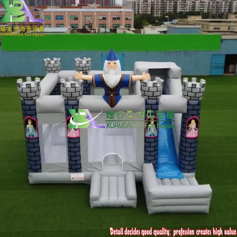Gray Wizard & Princess Inflatable Bounce Castle – Commercial Magic Jumping Moonwalk with Slide 1